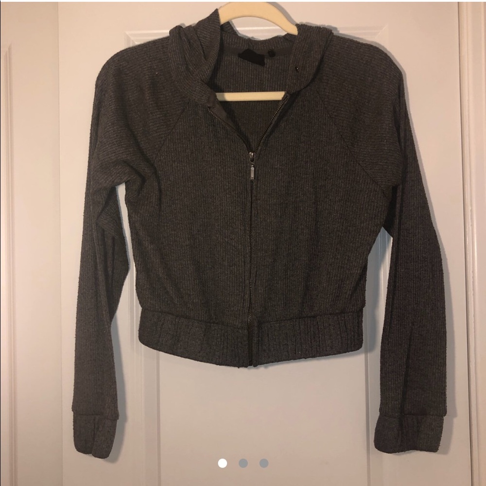 Urban outfitters dark gray cropped zip up